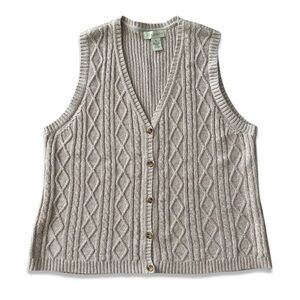 Appleseeds Heathered Tan Cotton Cable Knit Button Up V-Neck Sweater Vest Size XL